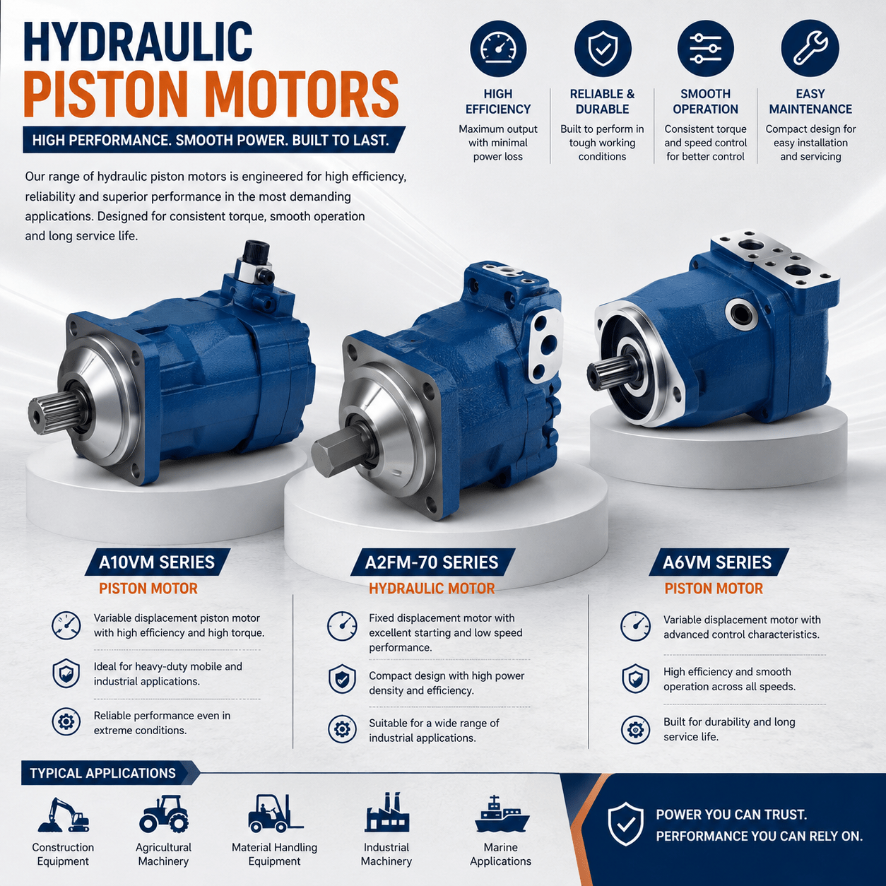 Hydraulic piston motors including A10VM, A2FM-70 and A6VM series